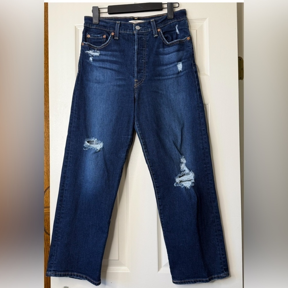 Levis Ribcage Straight Leg High Rise Jeans Women’s 29 Button Fly Blue